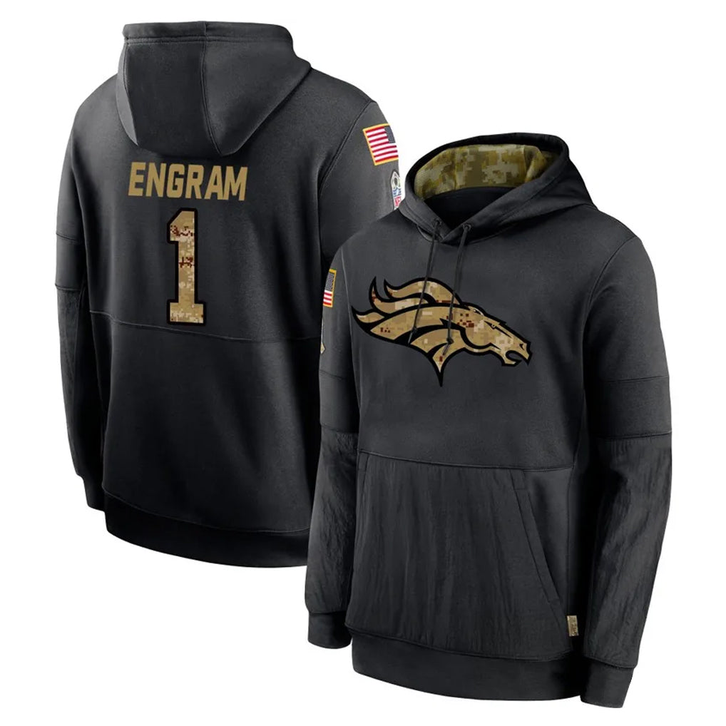 D.Broncos #1 Evan Engram Player Black Salute to Service Pullover Hoodies Limited Ldoa Stitched Jerseys