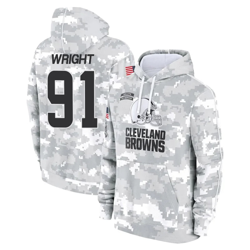 C.Browns #91 Alex Wright Player Arctic Camo Salute to Service Hoodies Limited Game Ldoa Stitched Jerseys