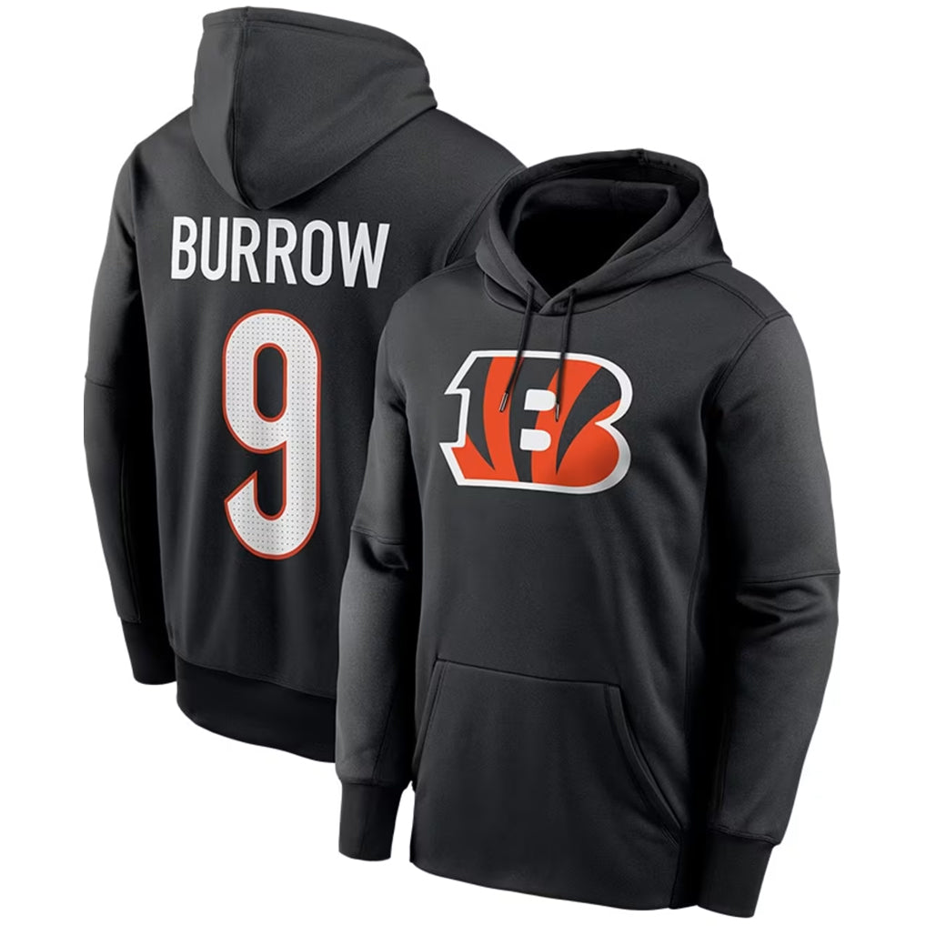 C.Bengals #9 Joe Burrow Player Black Salute to Service Pullover Hoodies Game Ldoa Stitched Jerseys