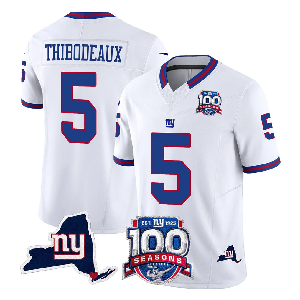NY.Giants #5 Kayvon Thibodeaux Player White 100th Season & State Patch Vapor Limited Home Game Ldoa Stitched Jerseys