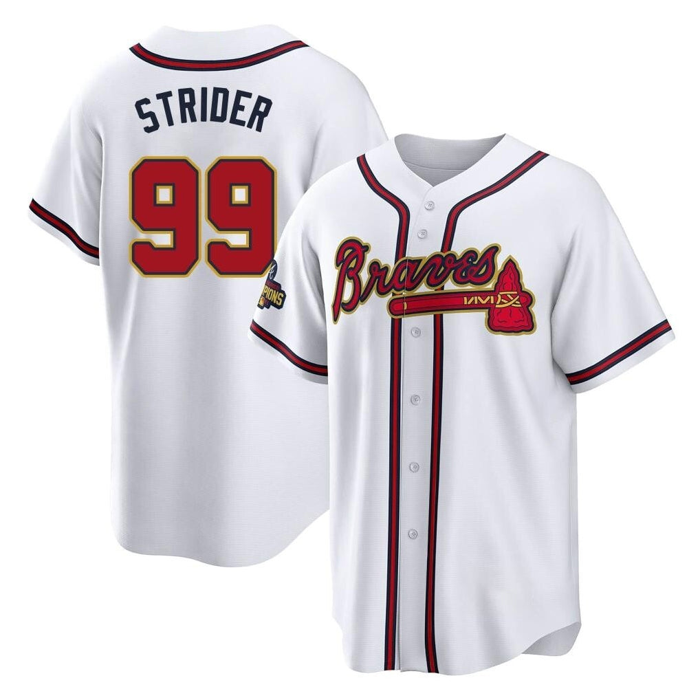 A.Braves #99 Spencer Strider Player White Gold Home Game Ldoa Stitched Jerseys