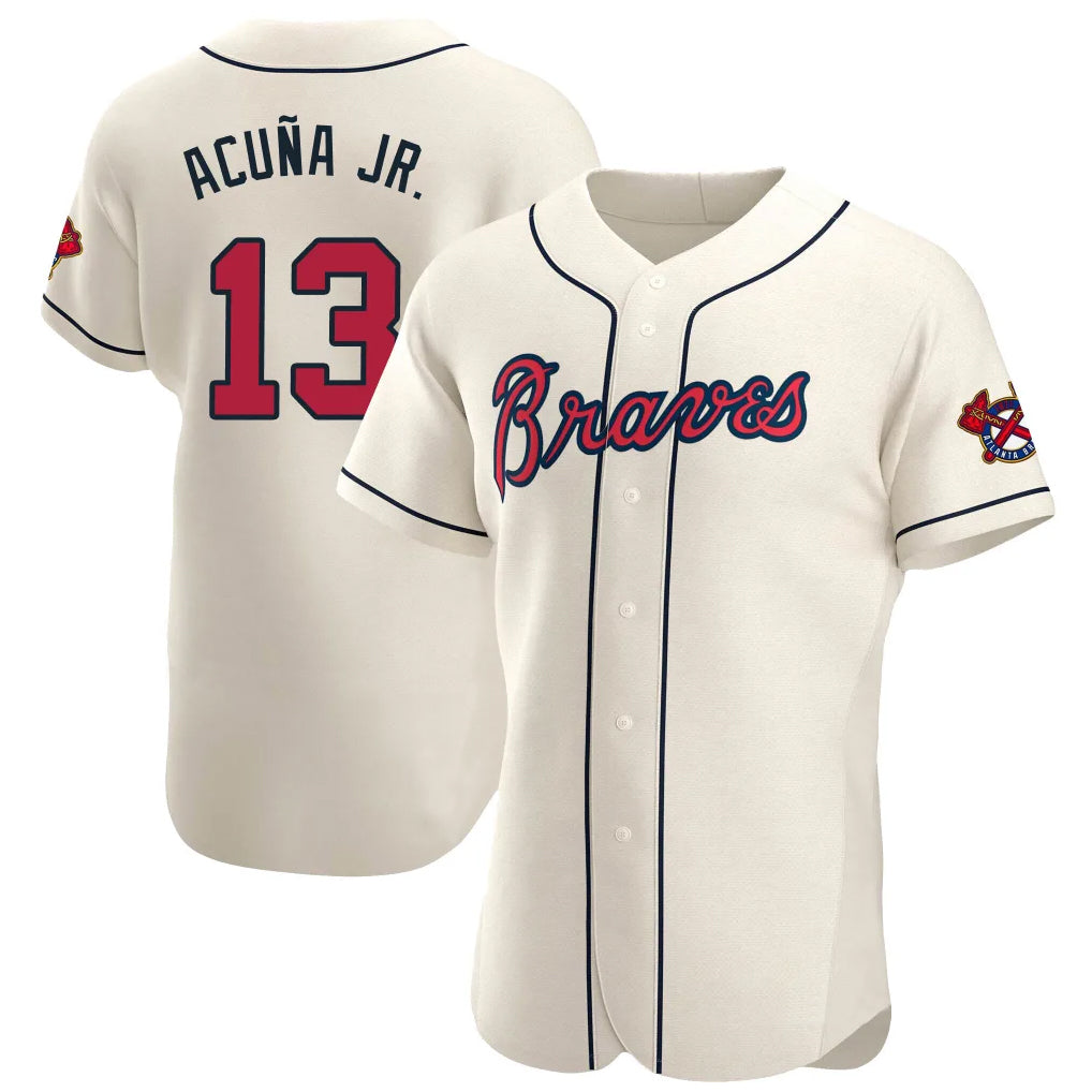 A.Braves #13 Ronald Acuna Jr Player Cream Limited Elite Home Game Ldoa Stitched Jerseys