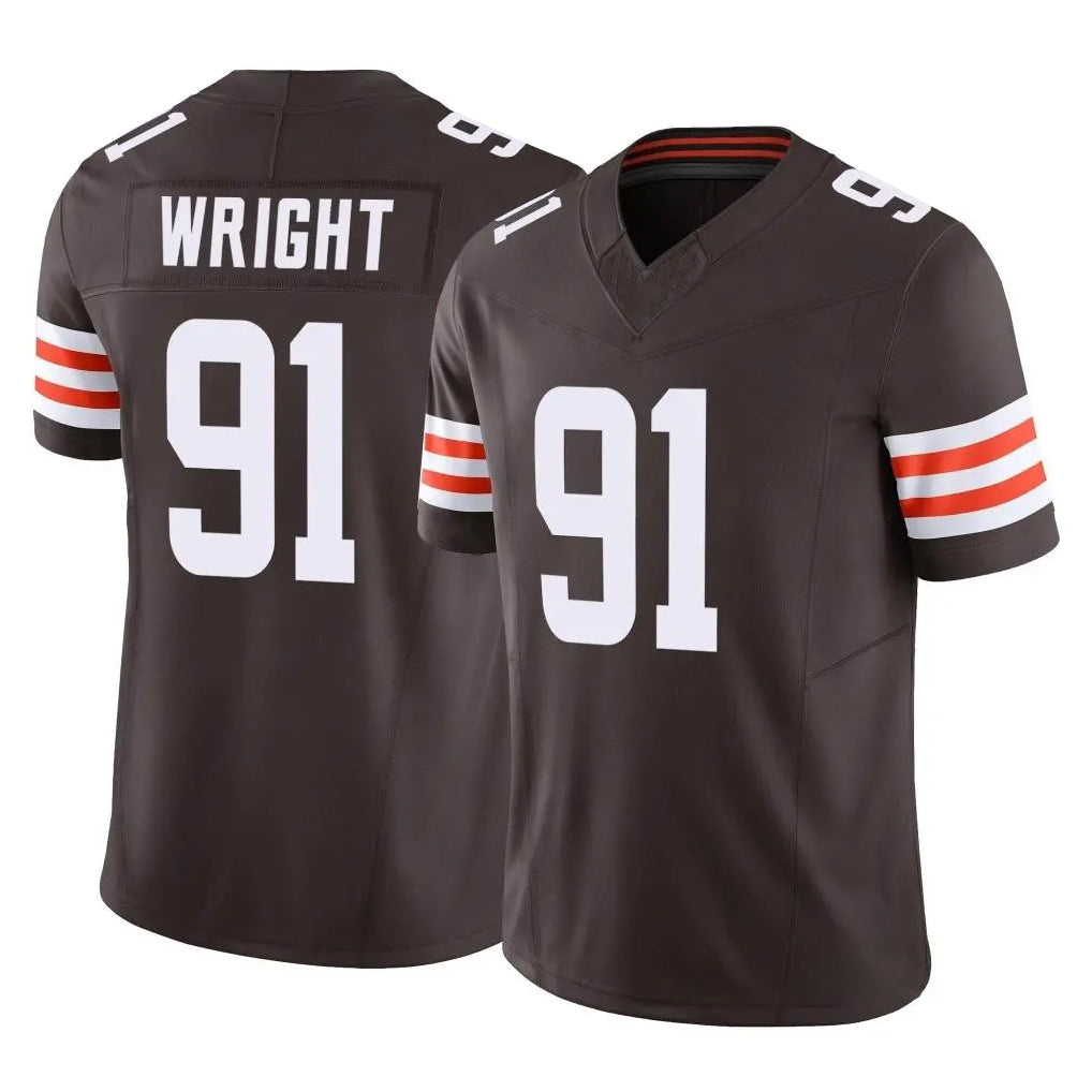 C.Browns #91 Alex Wright Player Brown Vapor F.U.S.E. Limited Home Game Ldoa Stitched Jerseys