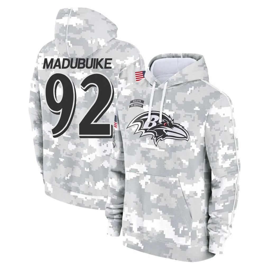 B.Ravens #92 Nnamdi Madubuike Player Arctic Camo Salute to Service Pullover Hoodie Ldoa Stitched Jerseys