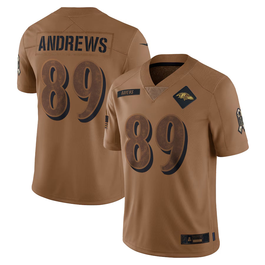 B.Ravens #89 Mark Andrews Player Brown Salute To Service Limited Ldoa Stitched Jerseys