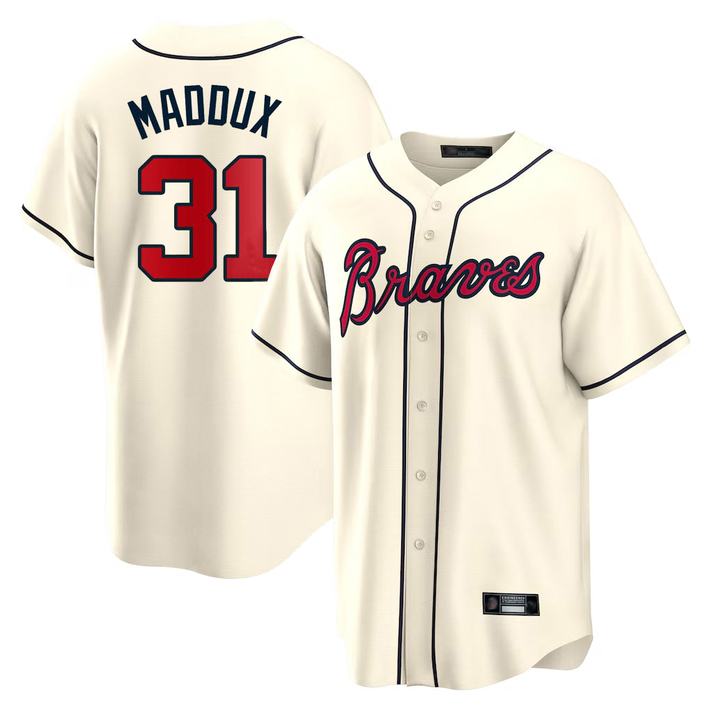 A.Braves #31 Greg Maddux Player Cream Home Game Ldoa Stitched Jerseys