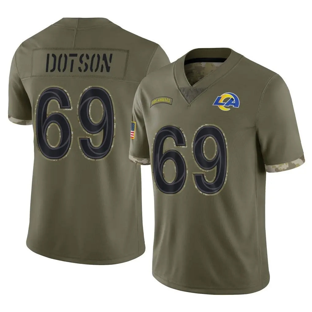 LA.Rams #69 Kevin Dotson Player Olive Salute To Service Limited Ldoa Stitched Jerseys