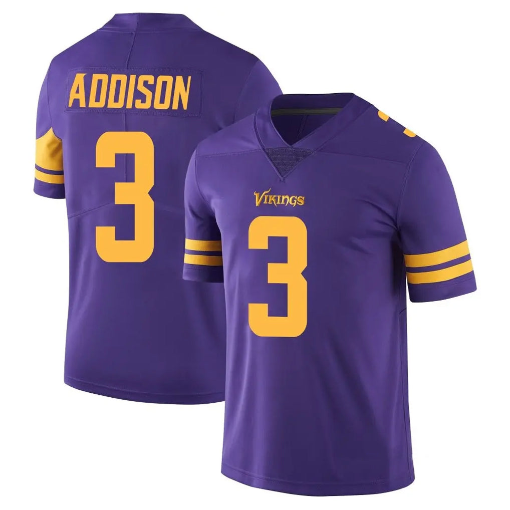 M.Vikings #3 Jordan Addison Player Purple Limited Color Rush Home Game Ldoa Stitched Jerseys
