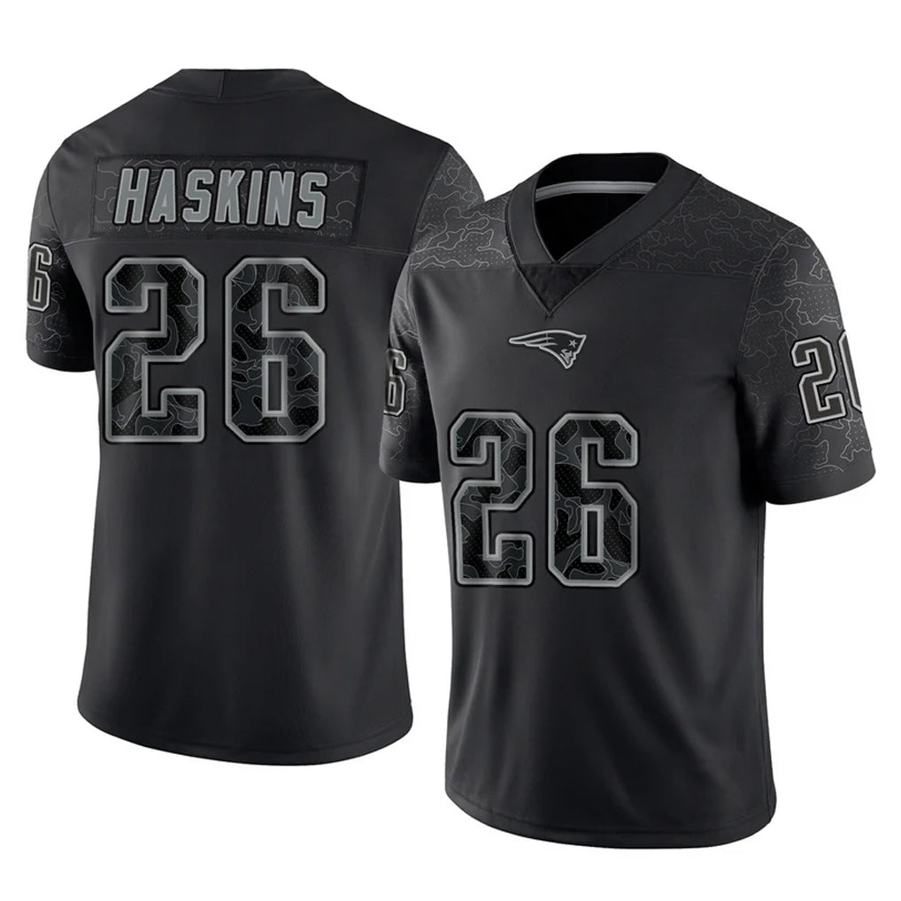 NE.Patriots #26 Hassan Haskins Player Black Reflective LImited Home Game Ldoa Stitched Jerseys