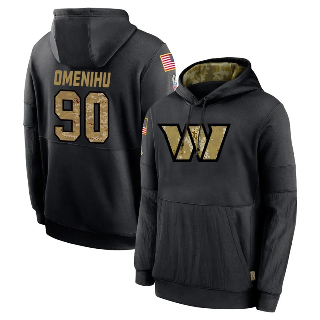 W.Commanders #90 Charles Omenihu Player Black Salute to Service Performance Pullover Hoodies Home Game Ldoa Stitched Jerseys