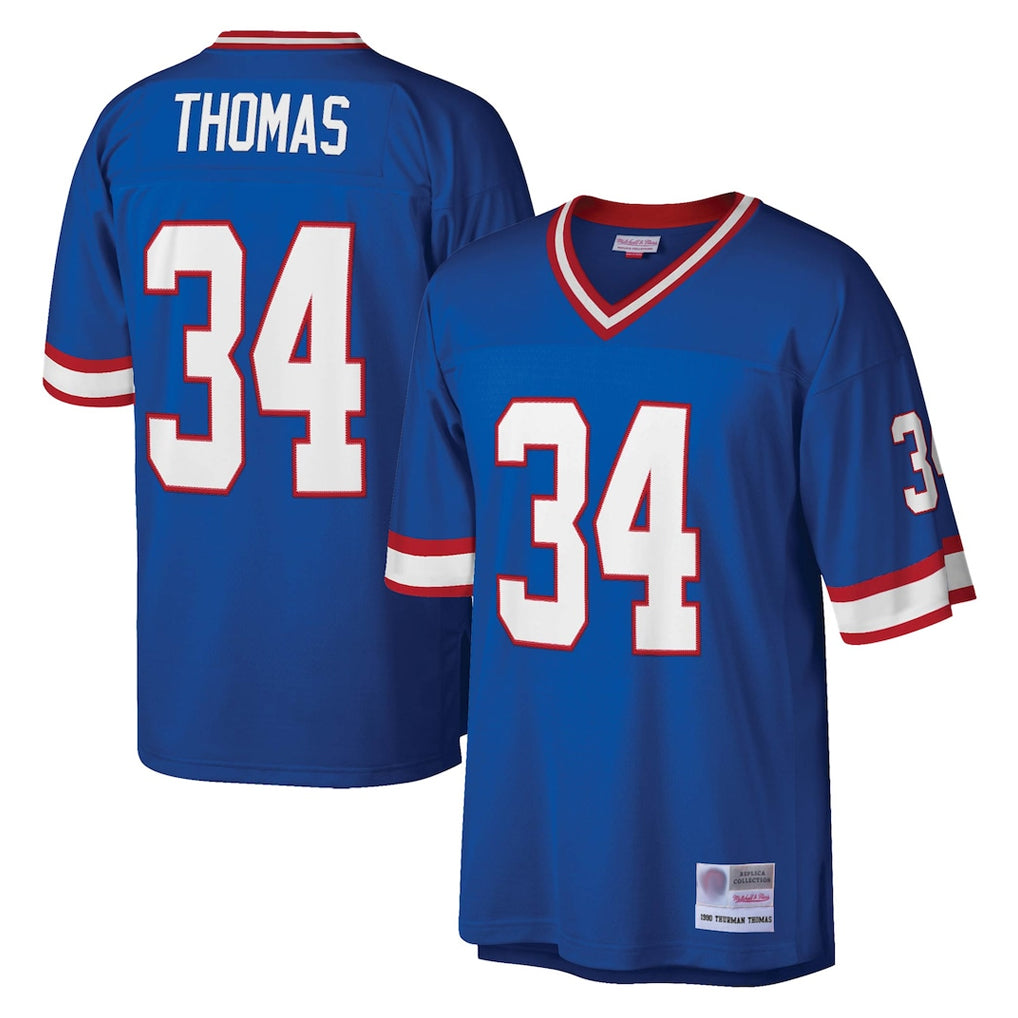 B.Bills #34 Thurman Thomas Player Royal Mitchell & Ness Legacy Replica Ldoa Stitched Jerseys