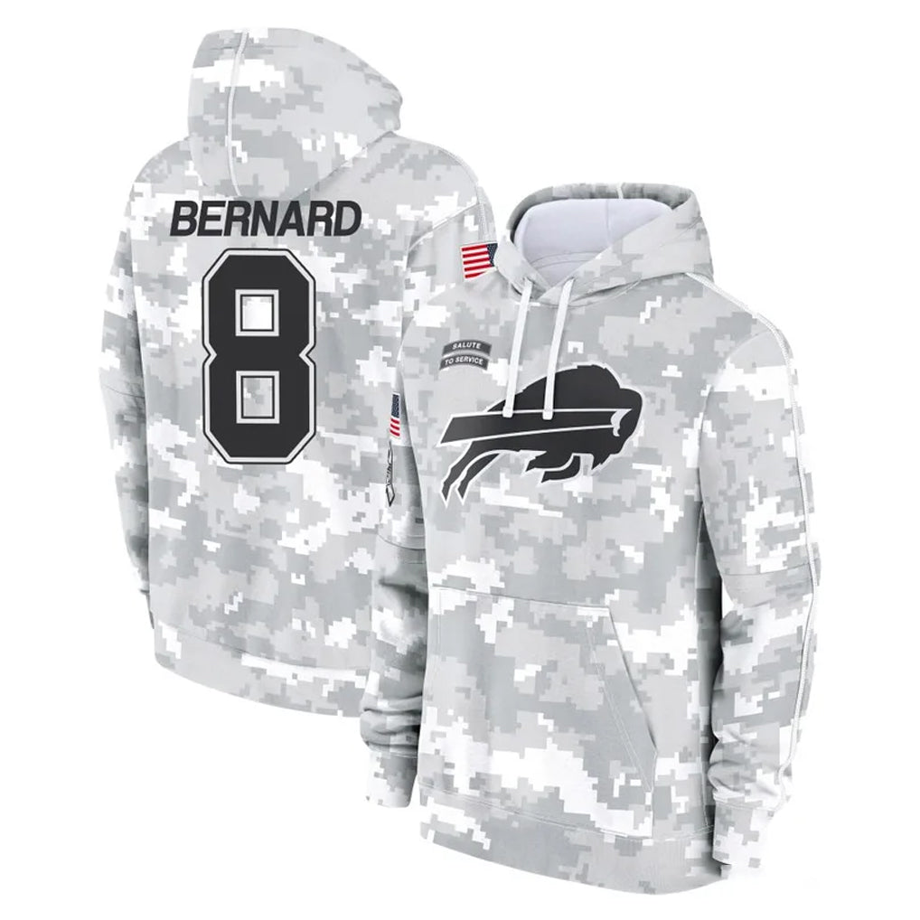 B.Bills #8 Terrel Bernard Player Arctic Camo Salute to Service Hoodies Ldoa Stitched Jerseys