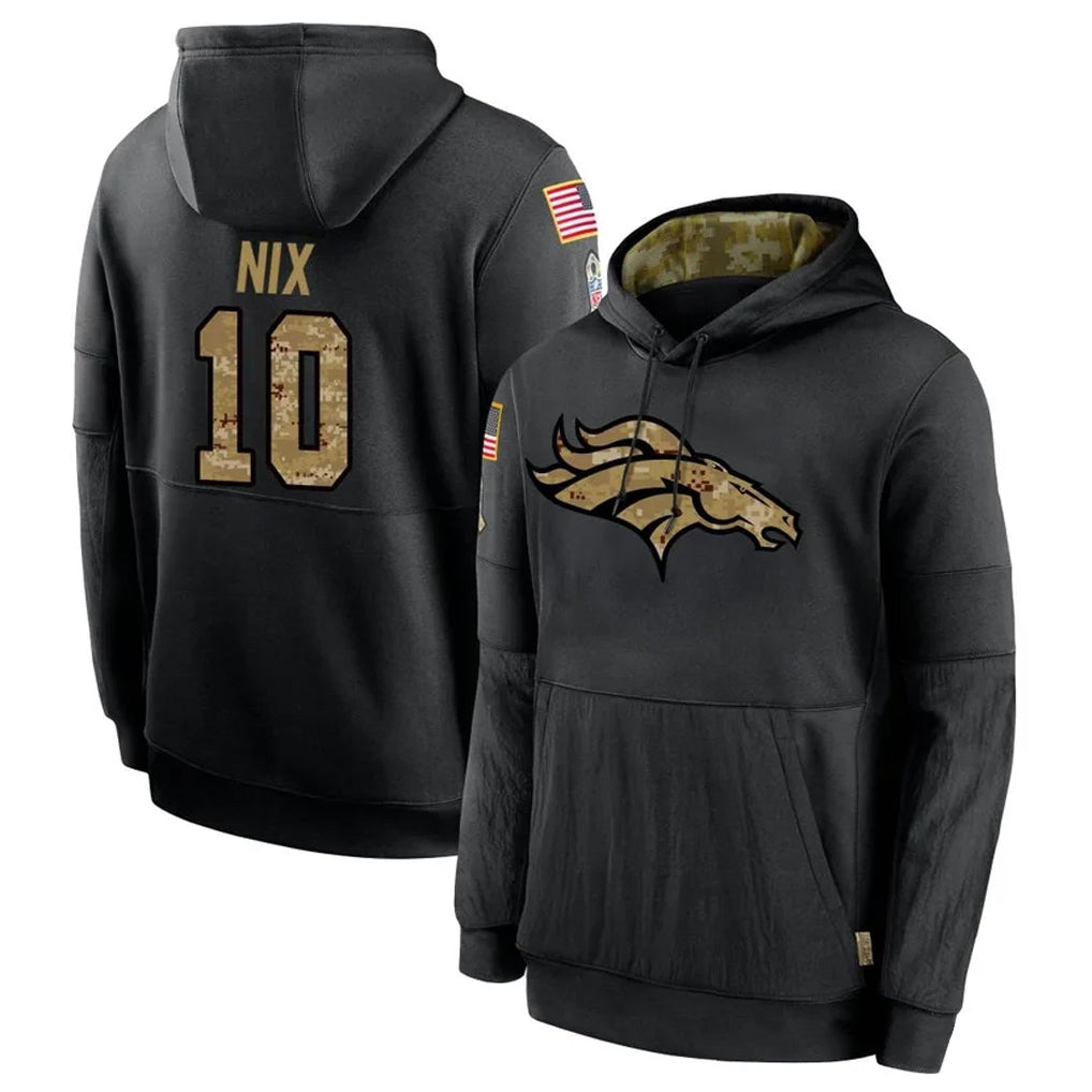 D.Broncos #10 Bo Nix Player Black Salute to Service Pullover Hoodies Limited Ldoa Stitched Jerseys