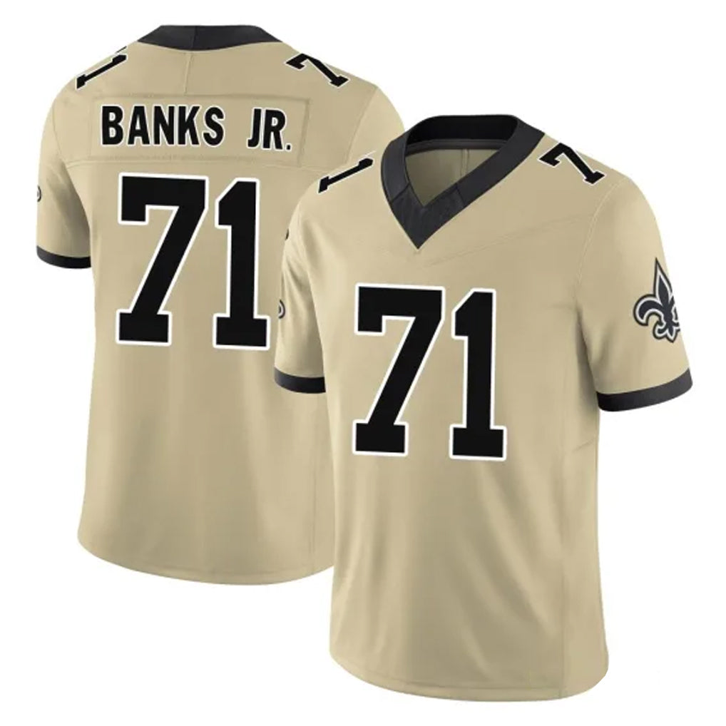NO.Saints #71 Kelvin Banks Jr. Player Gold Limited Vapor F.U.S.E. Home Game Ldoa Stitched Jerseys