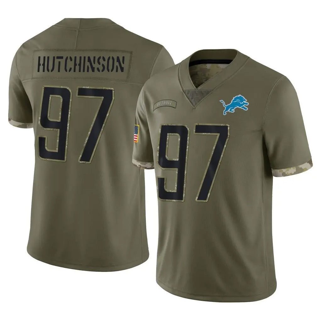 D.Lions #97 Aidan Hutchinson Player Olive Salute To Service Limited Ldoa Stitched Jerseys