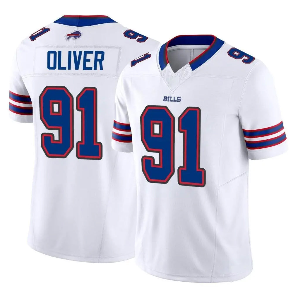 B.Bills #91 Ed Oliver Player White Vapor F.U.S.E. Jersey Limited Home Game Ldoa Stitched Jerseys