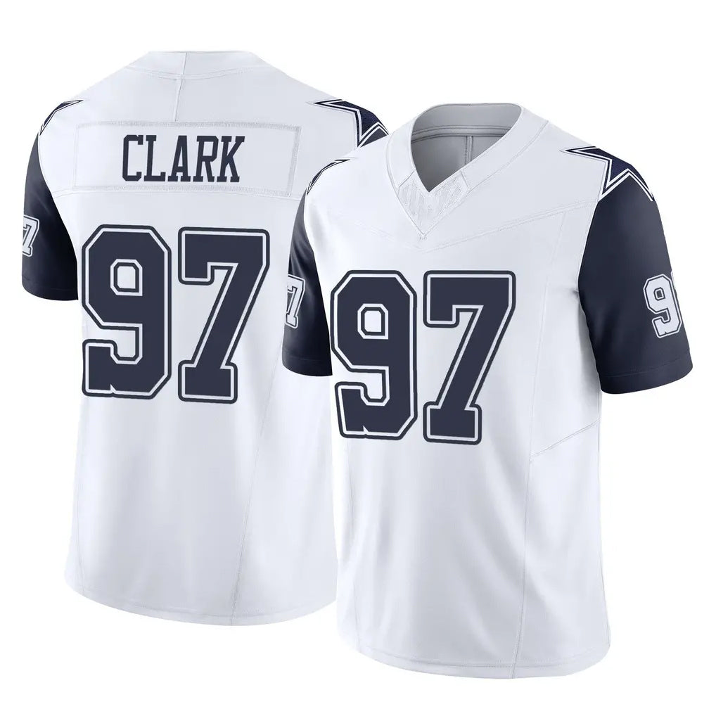 D.Cowboys #97 Kenny Clark Player White-Navy Limited Vapor F.U.S.E. Home Game Ldoa Stitched Jerseys