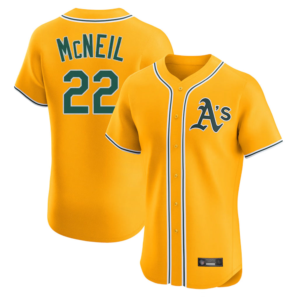 Athletics #22 Jeff McNeil Player Gold Limited Elite Home Game Ldoa Stitched Jerseys