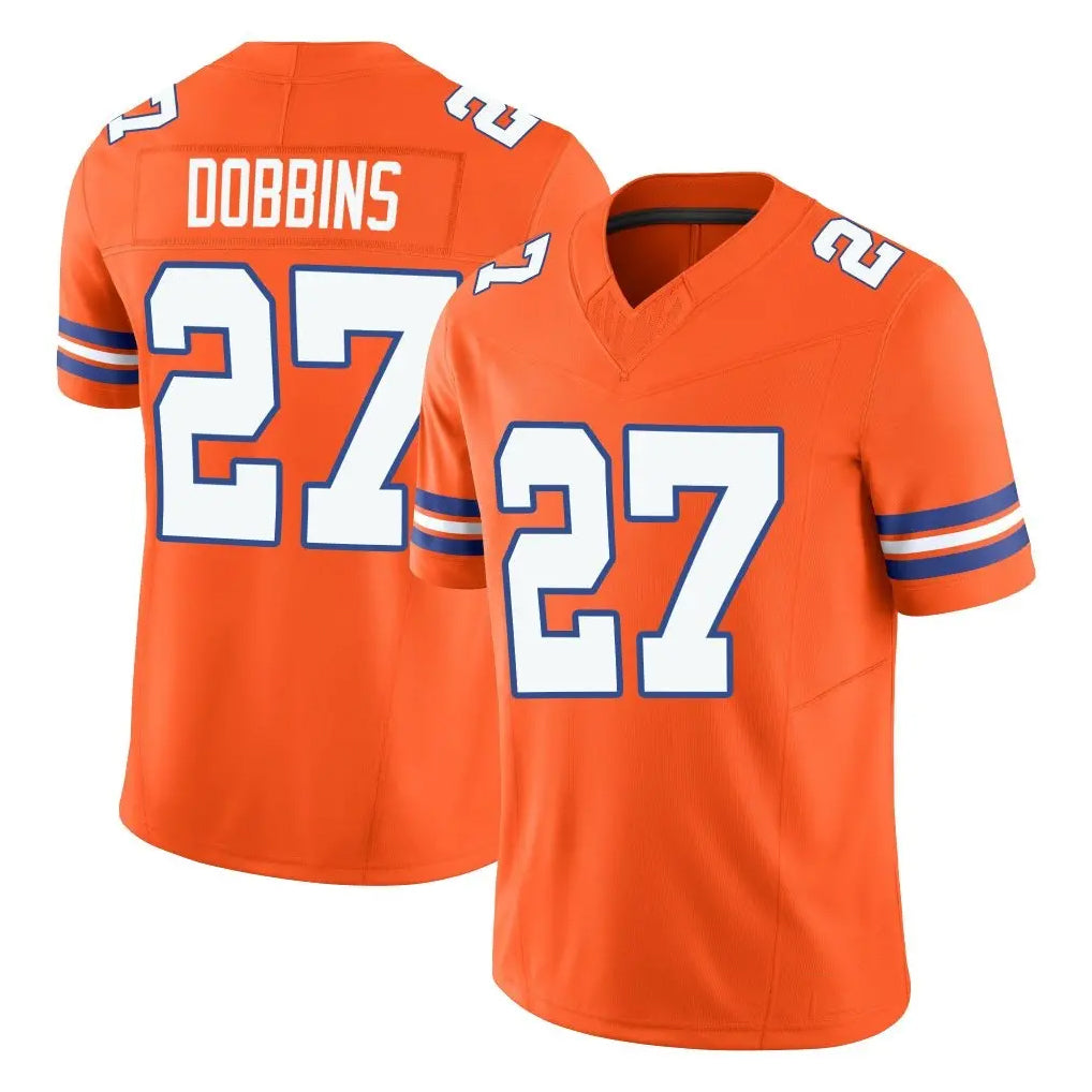 D.Broncos #27 J.K. Dobbins Player Orange Limited Alternate Vapor F.U.S.E. Throwback Game Ldoa Stitched Jerseys