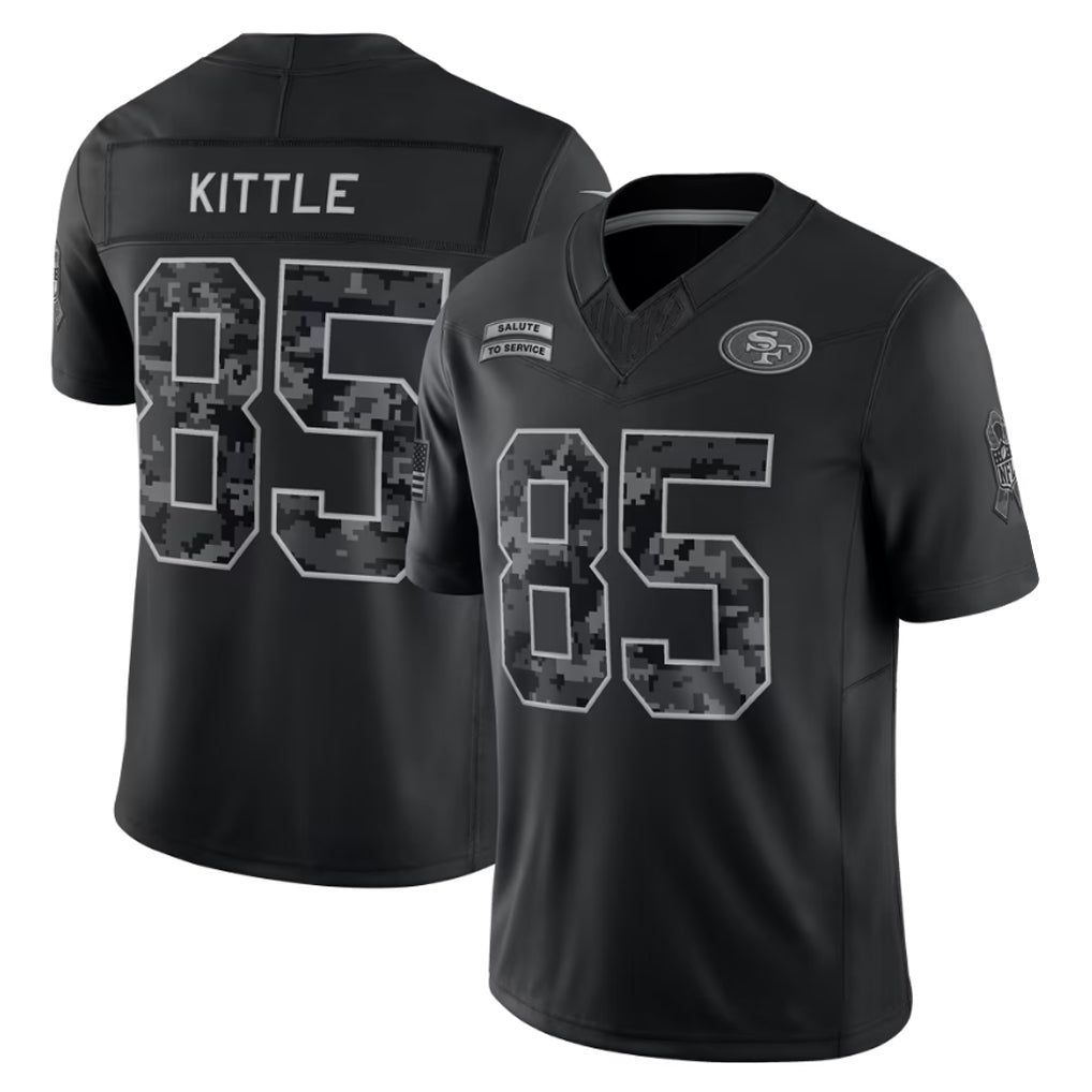 SF.49ers #85 George Kittle Player Black Limited 2026 Salute to Service Home Game Ldoa Stitched Jerseys