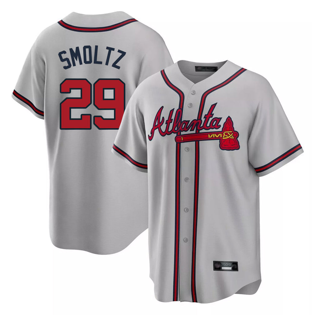 A.Braves #29 John Smoltz Player Gray Home Game Ldoa Stitched Jerseys
