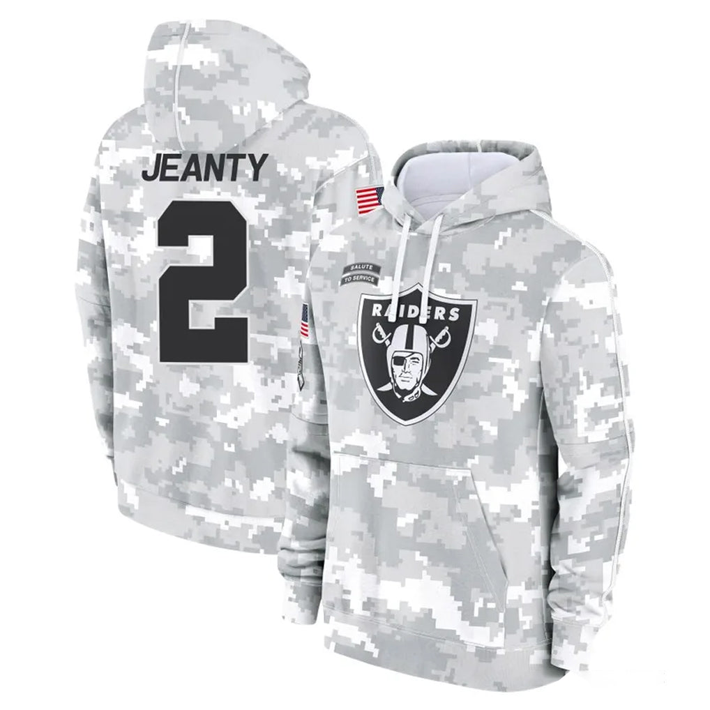LV.Raiders #2 Ashton Jeanty Player Arctic Camo Salute to Service Hoodies Limited Game Ldoa Stitched Jerseys