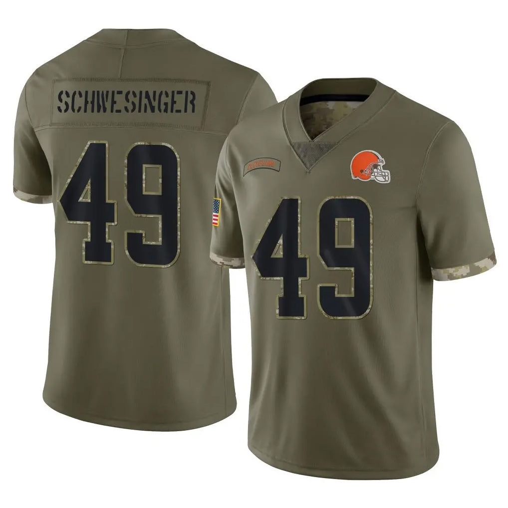 C.Browns #49 Carson Schwesinger Player Olive Salute to Service Limited Game Ldoa Stitched Jerseys