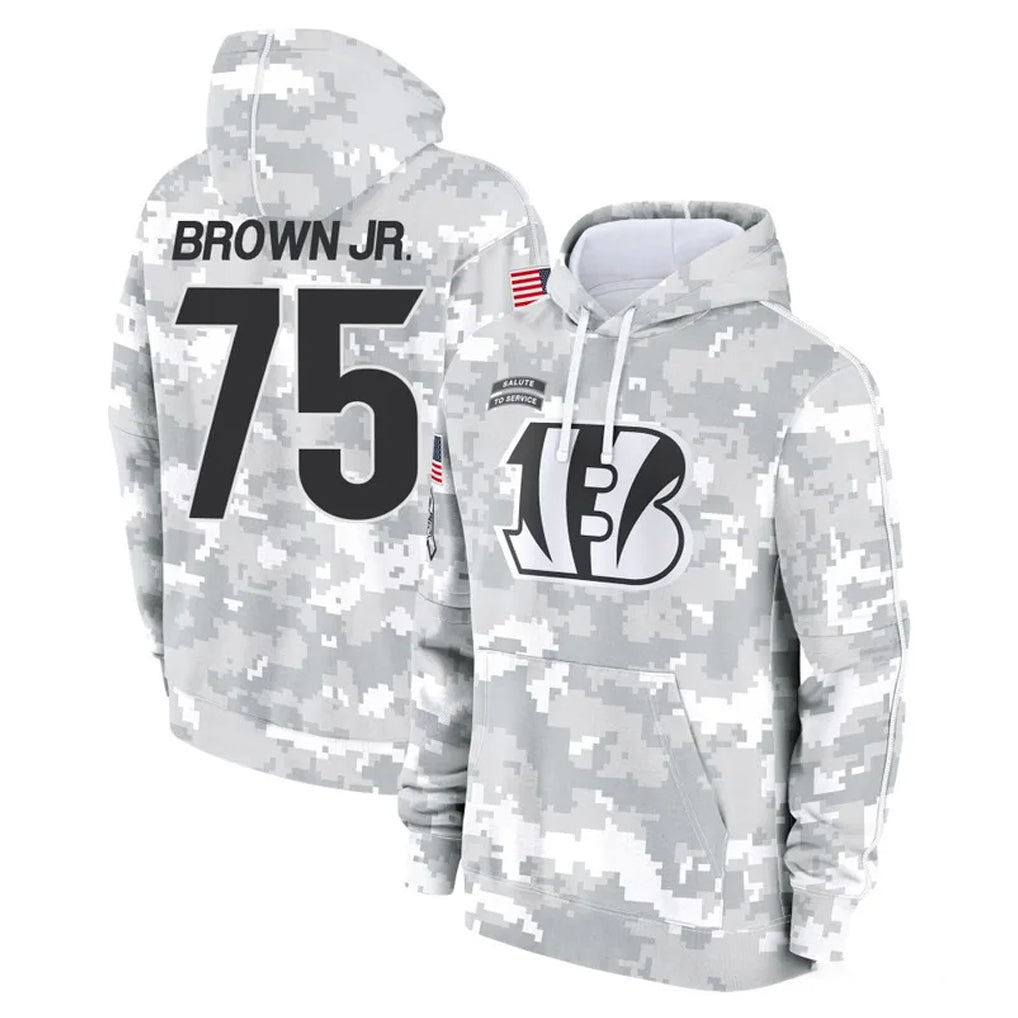 C.Bengals #75 Orlando Brown Jr. Player Arctic Camo Salute to Service Pullover Hoodie Limited Ldoa Stitched Jerseys