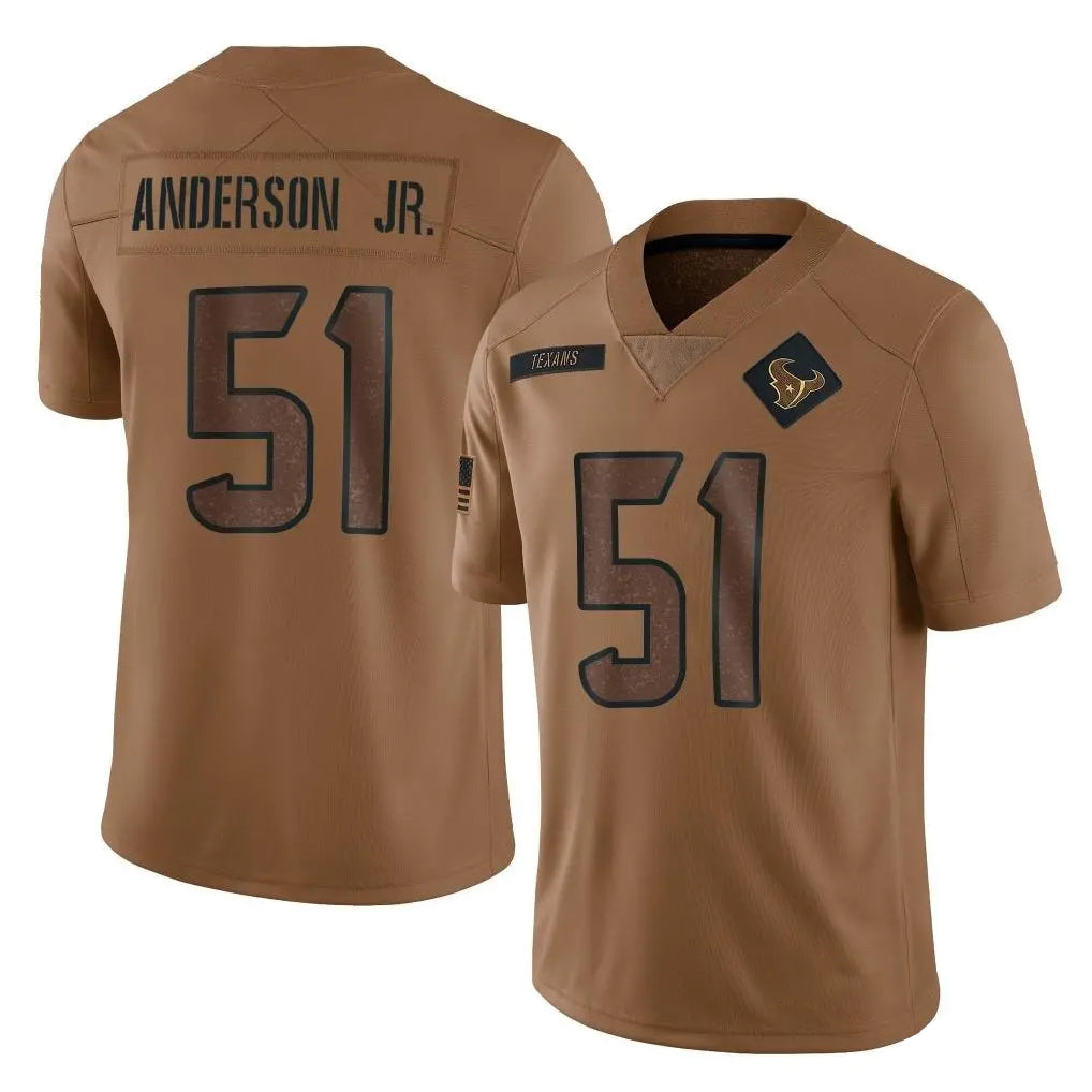 H.Texans #51 Will Anderson Jr. Player Brown Salute To Service Limited Ldoa Stitched Jerseys