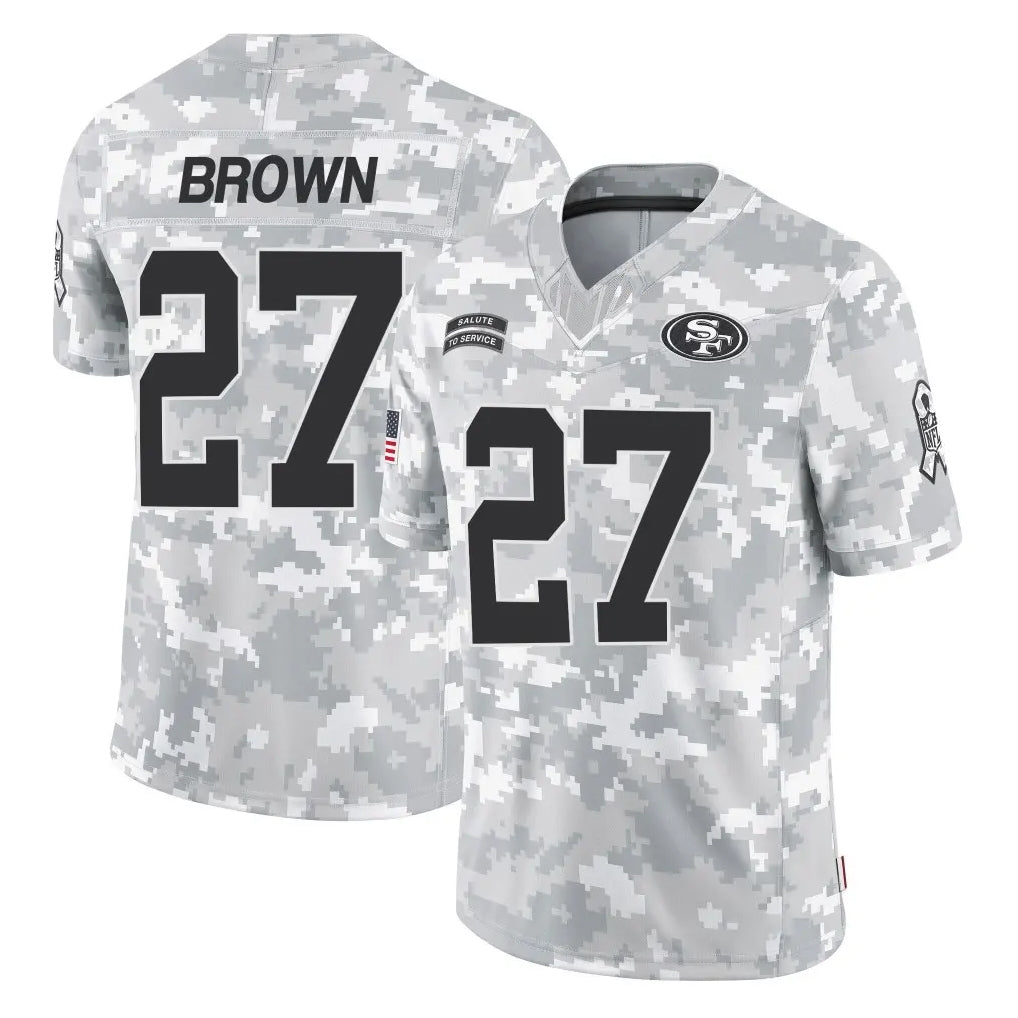SF.49ers #27 Ji'Ayir Brown Player Arctic Camo Limited Salute To Service Home Game Ldoa Stitched Jerseys