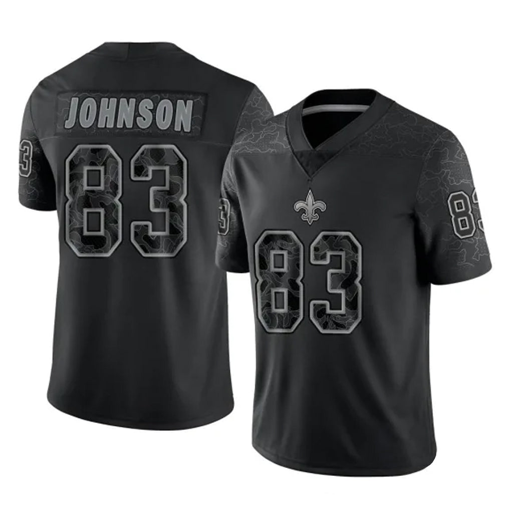 NO.Saints #83 Juwan Johnson Player Black Limited Reflective Home Game Ldoa Stitched Jerseys