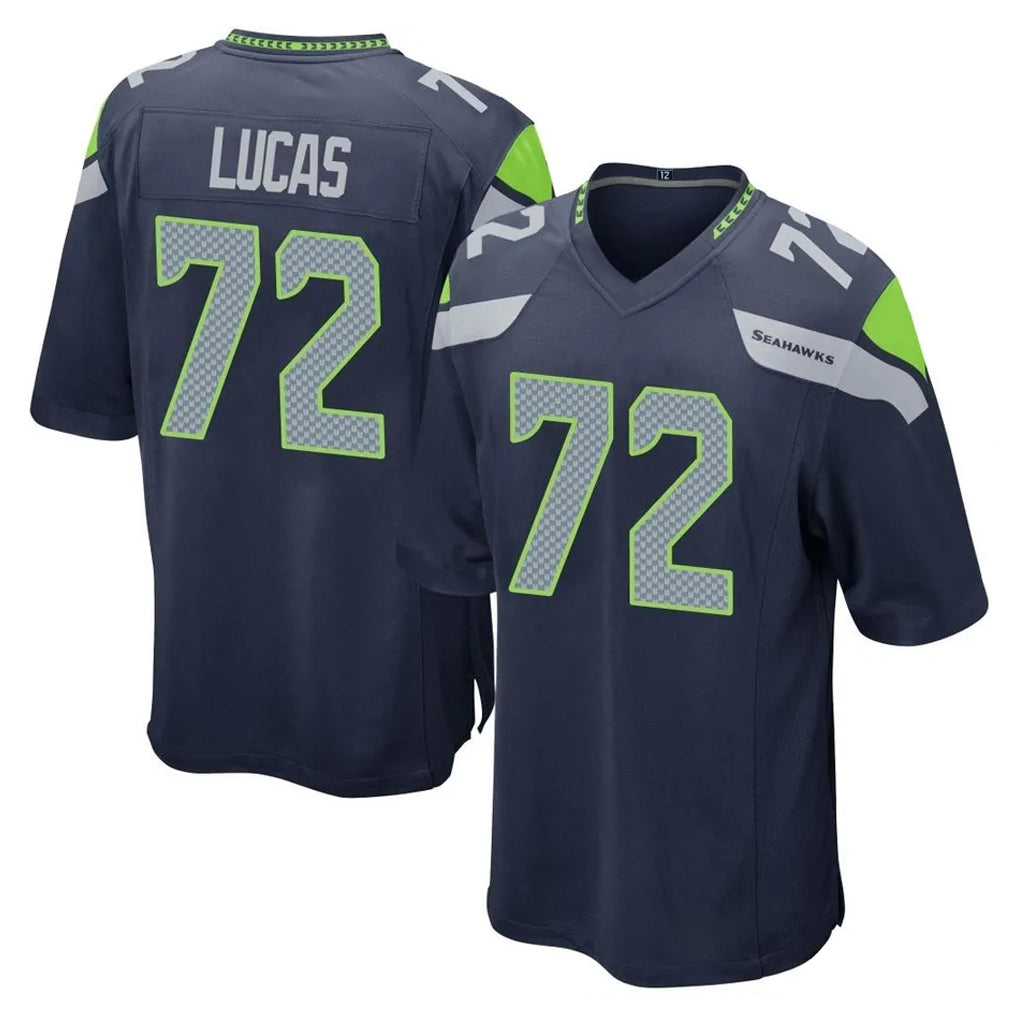 S.Seahawks #72 Abraham Lucas Player Navy Home Game Ldoa Stitched Jerseys