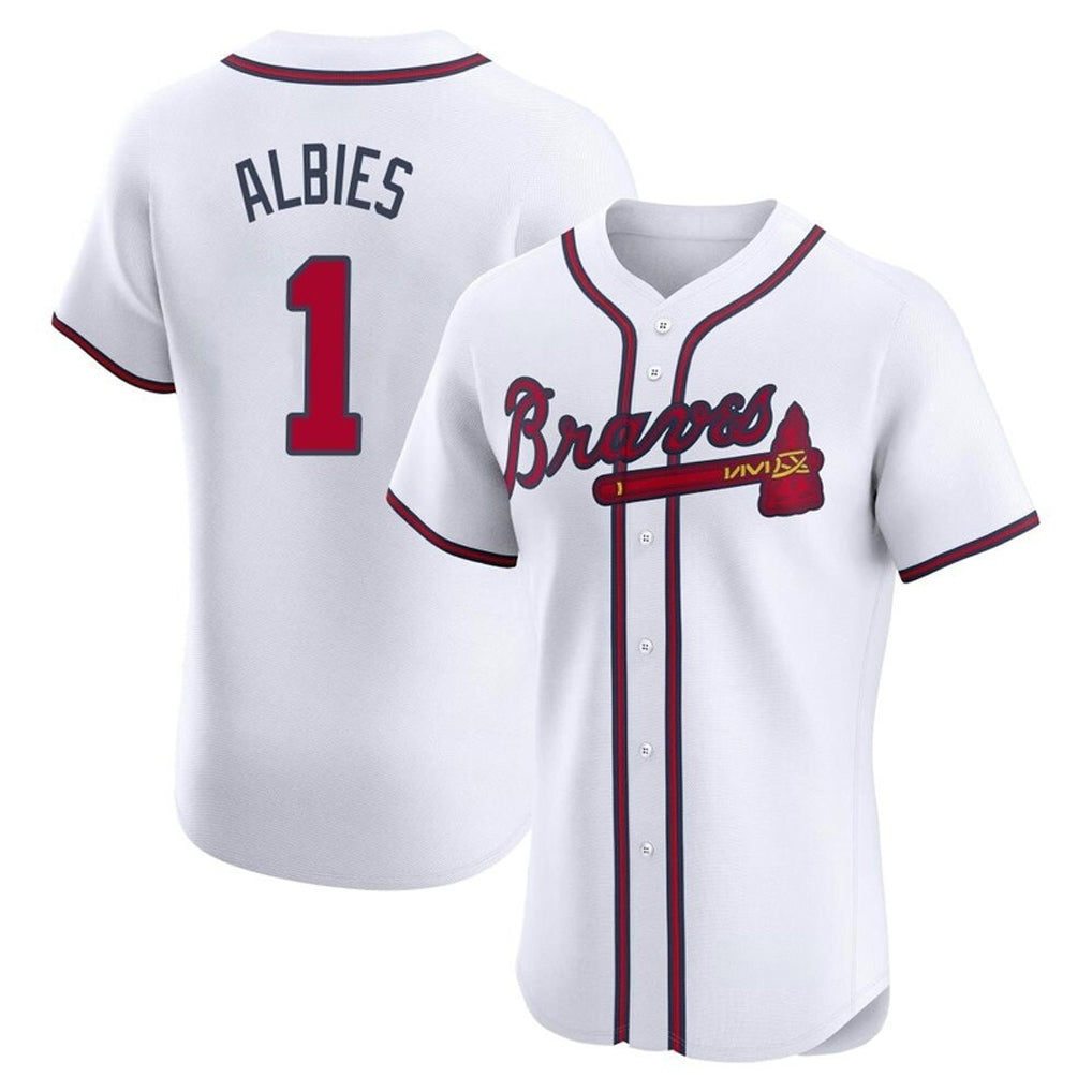 A.Braves #1 Ozzie Albies Player White Limited Elite Home Game Ldoa Stitched Jerseys