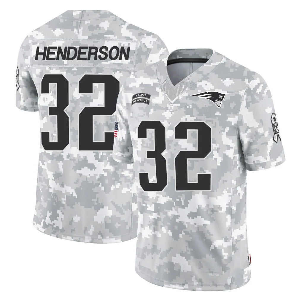 NE.Patriots #32 TreVeyon Henderson Player Arctic Camo Salute To Service Limited Game Ldoa Stitched Jerseys