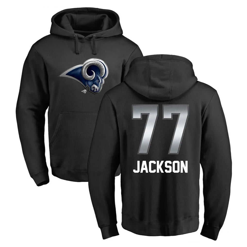 LA.Rams #77 Alaric Jackson Player Black Pullover Hoodie Limited Game Ldoa Stitched Jerseys