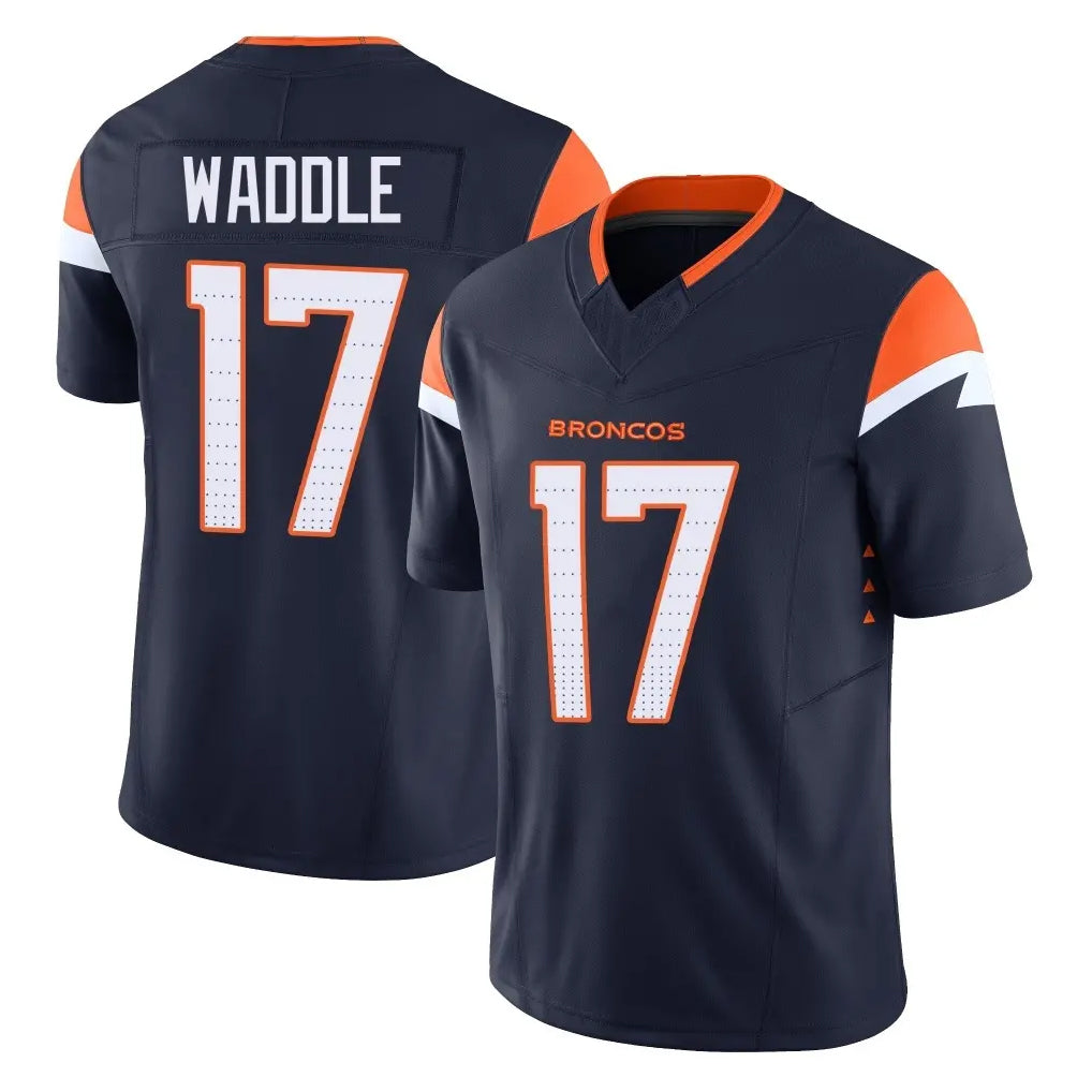 D.Broncos #17 Jaylen Waddle Player Navy Limited Vapor F.U.S.E. Home Game Ldoa Stitched Jerseys