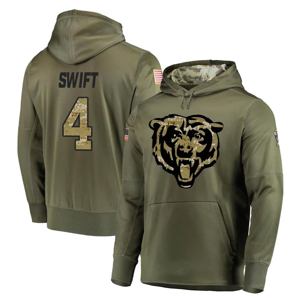 C.Bears #4 D'Andre Swift Player Olive Salute to Service Pullover Hoodies Home Game Ldoa Stitched Jerseys