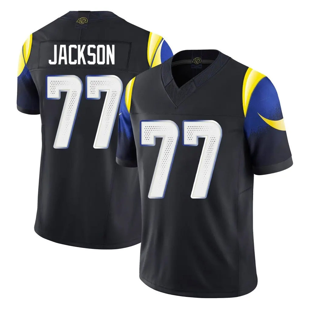 LA.Rams #77 Alaric Jackson Player Black Midnight Rivalries Collection Limited Home Game Ldoa Stitched Jerseys