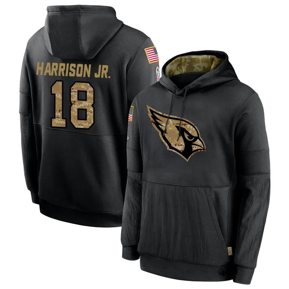A.Cardinals #18 Marvin Harrison Jr. Player Black Salute to Service Hoodies Ldoa Stitched Jerseys