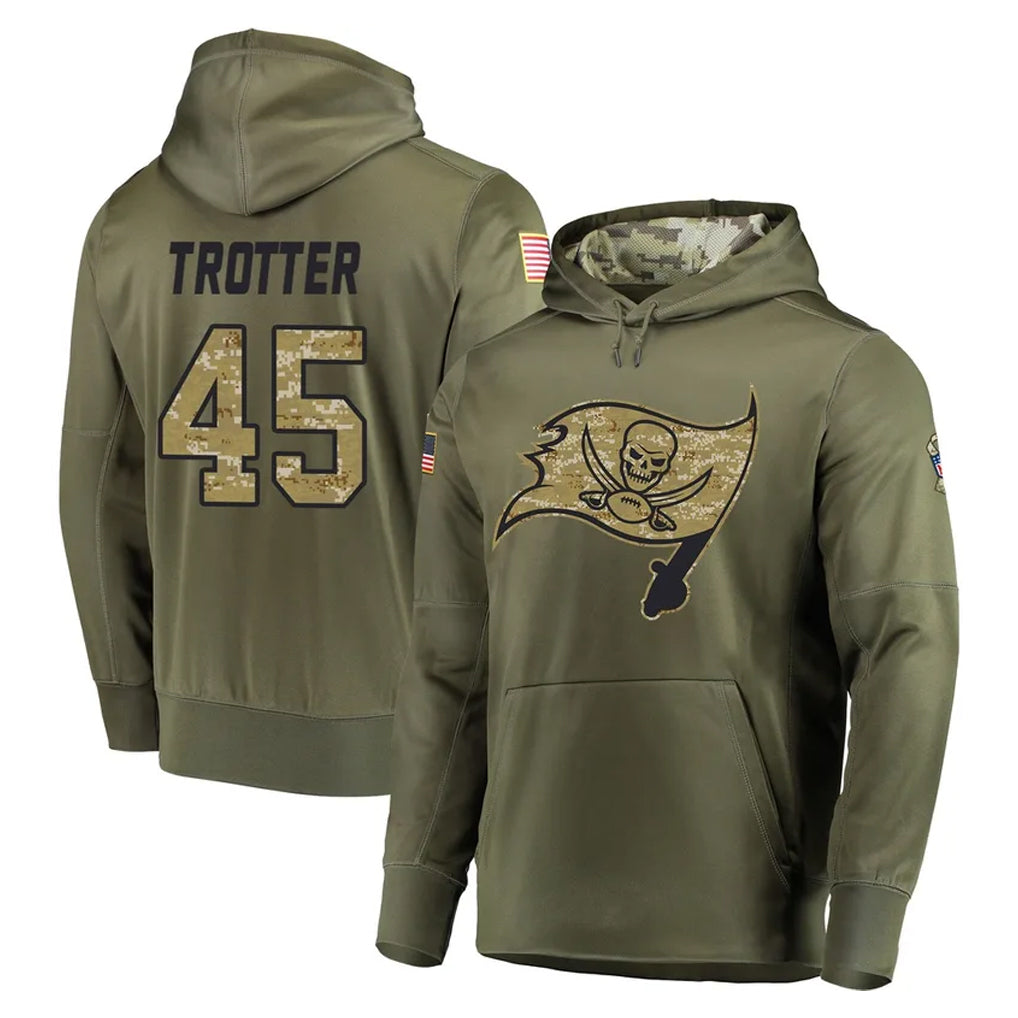 TB.Buccaneers #45 Josiah Trotte Player Olive Salute to Service Pullover Hoodie Home Game Ldoa Stitched Jerseys