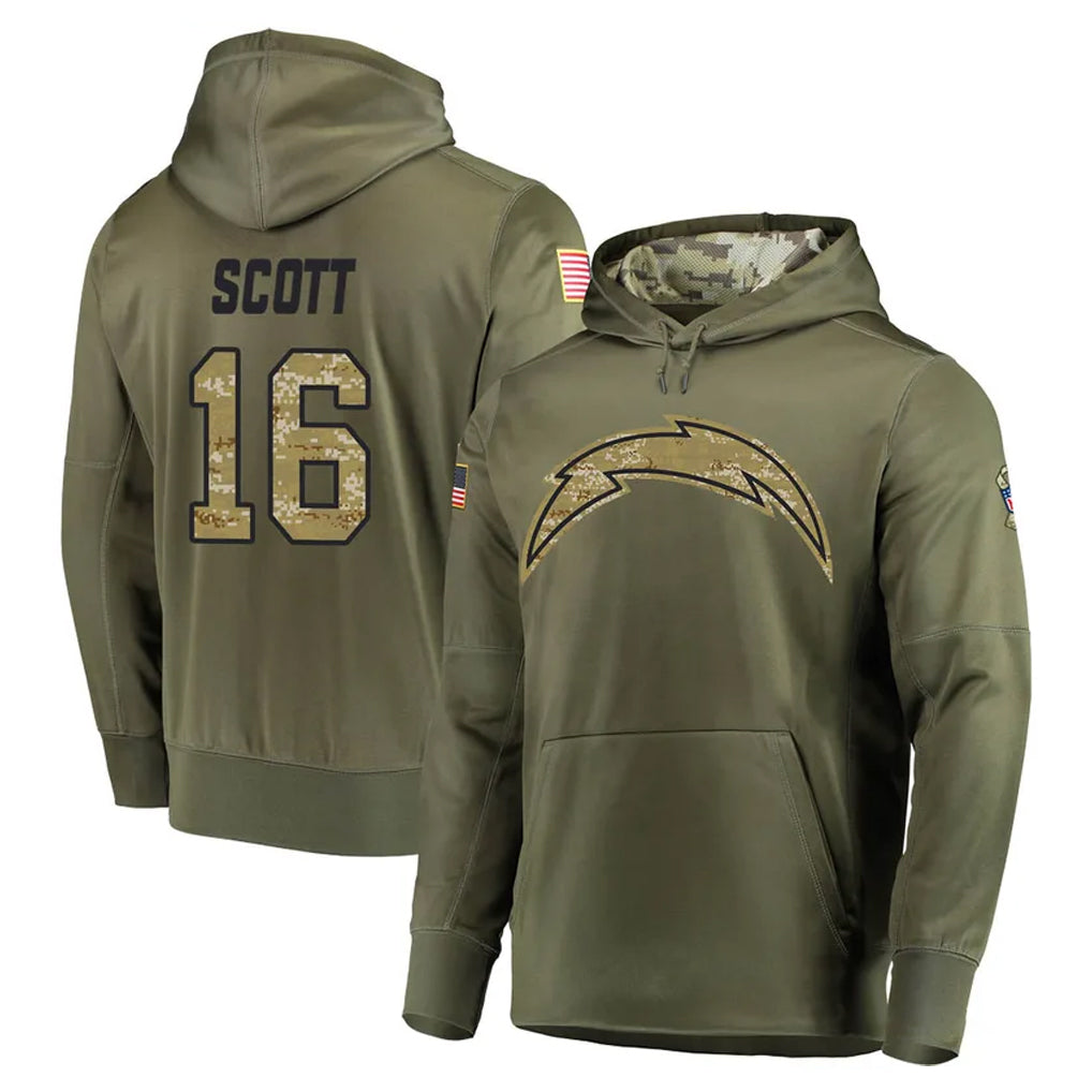 LA.Chargers #16 J.K. Scott Player Olive Salute to Service Pullover Hoodies Home Game Ldoa Stitched Jerseys