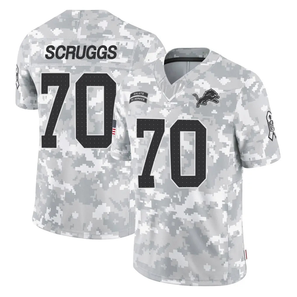 D.Lions #70 Juice Scruggs Player Arctic Camo Salute To Service Limited Ldoa Stitched Jerseys