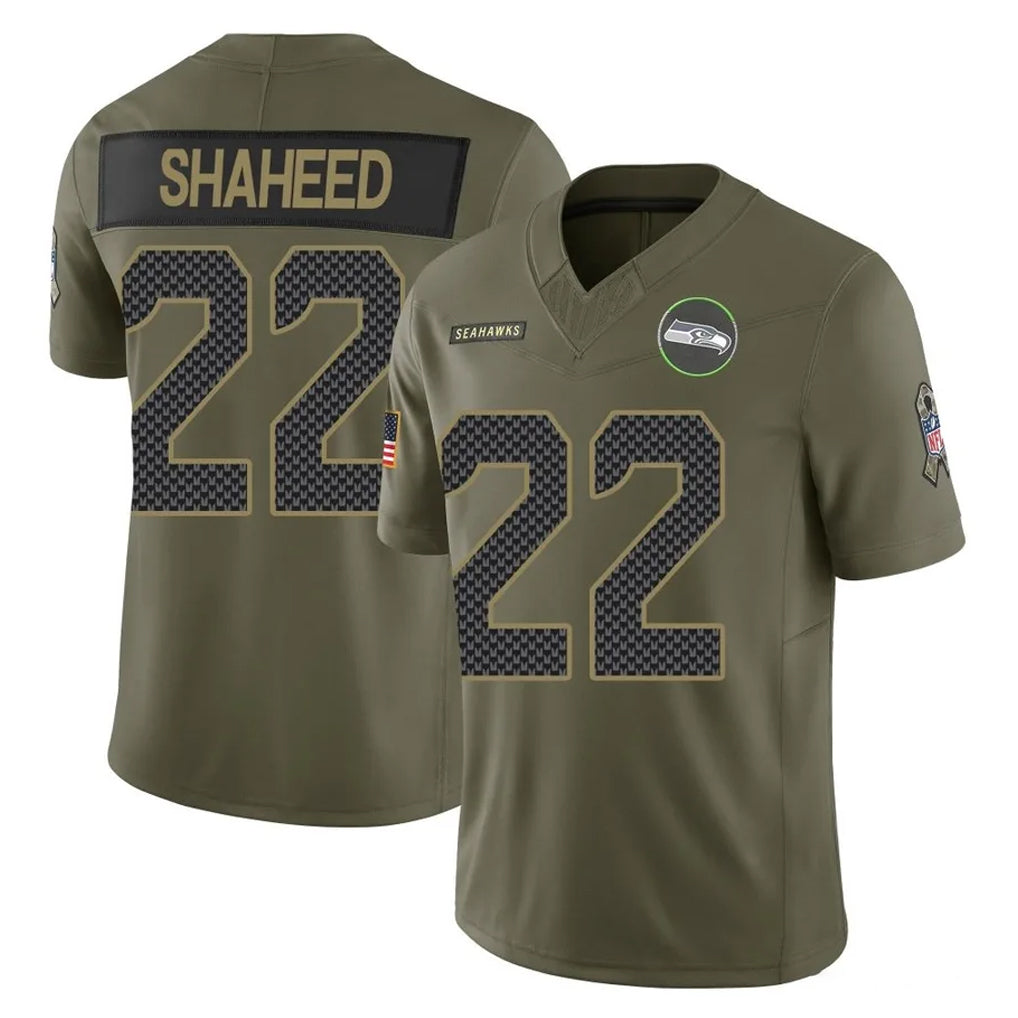 S.Seahawks #22 Rashid Shaheed Player Olive 2025 Salute To Service Limited Home Game Ldoa Stitched Jerseys