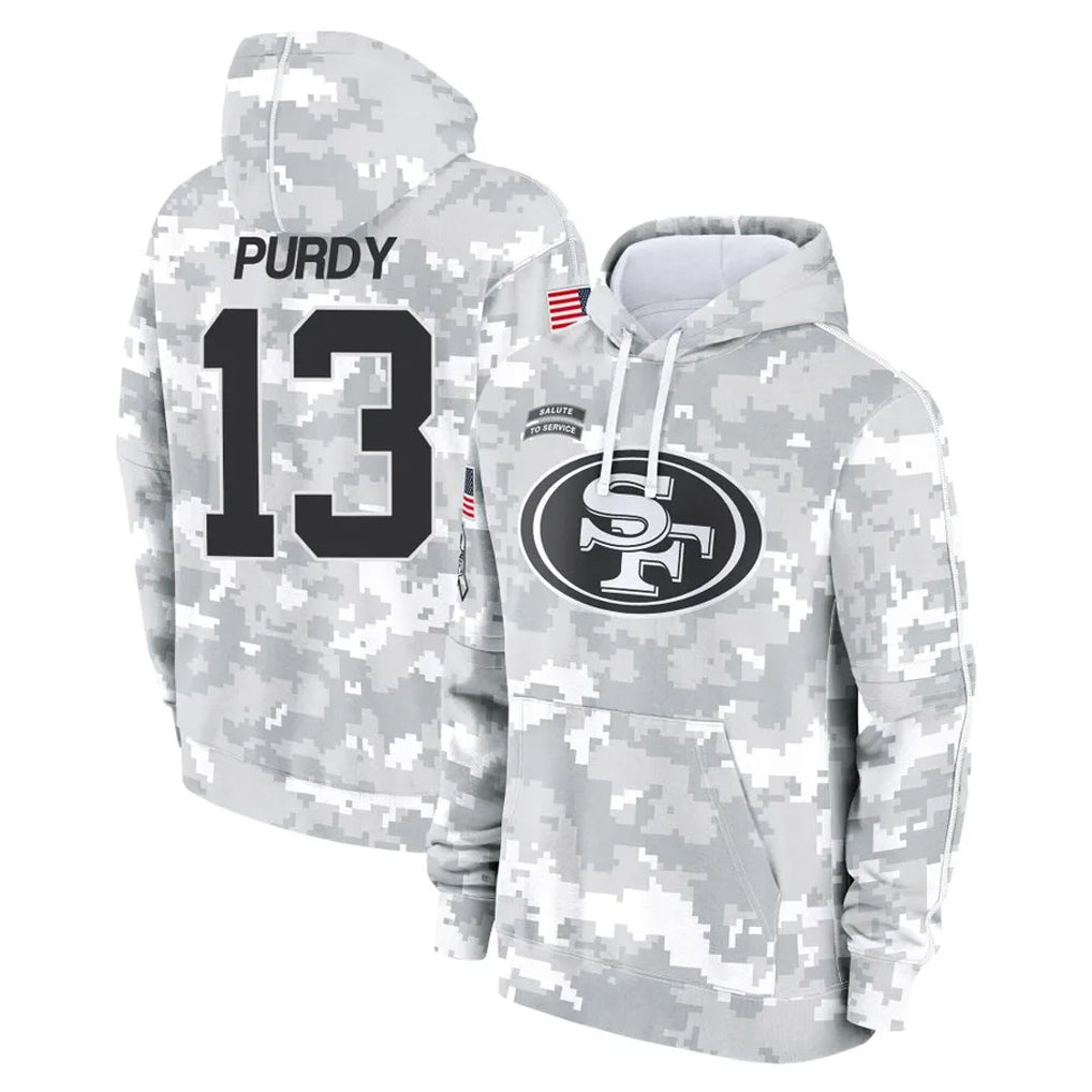 SF.49ers #13 Brock Purdy Player Arctic Camo Limited Salute to Service Pullover Hoodies Game Ldoa Stitched Jerseys