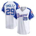 A.Braves #29 John Smoltz Player White Throwback Cooperstown Collection T-shirt Game Ldoa Stitched Jerseys