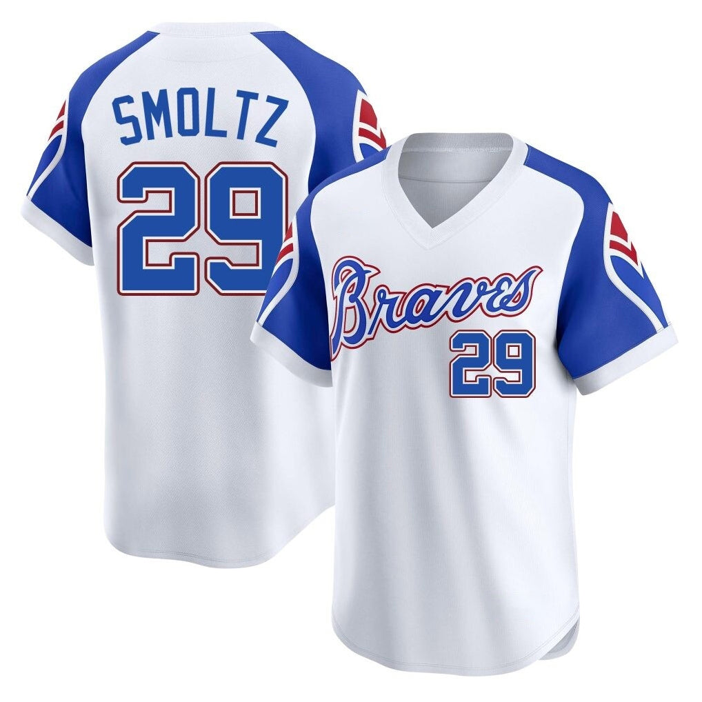 A.Braves #29 John Smoltz Player White Throwback Cooperstown Collection T-shirt Game Ldoa Stitched Jerseys