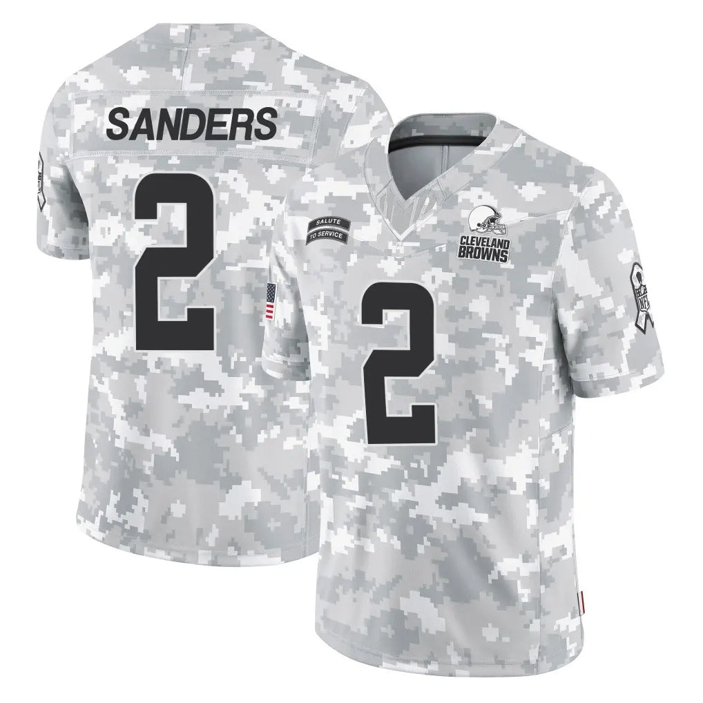 C.Browns #2 Shedeur Sanders Player Arctic Camo Salute to Service Limited Home Game Ldoa Stitched Jerseys