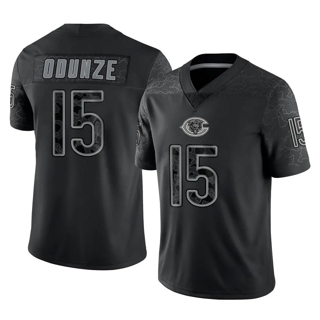 C.Bears #15 Rome Odunze Player Black REFLECTIVE Limited Game Ldoa Stitched Jerseys