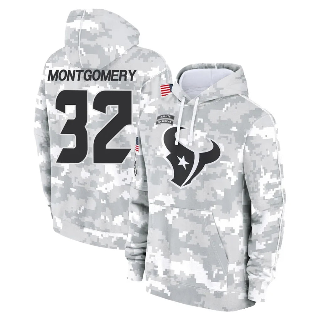 H.Texans #32 David Montgomery Player Arctic Camo Salute to Service Hoodies Limited Game Ldoa Stitched Jerseys