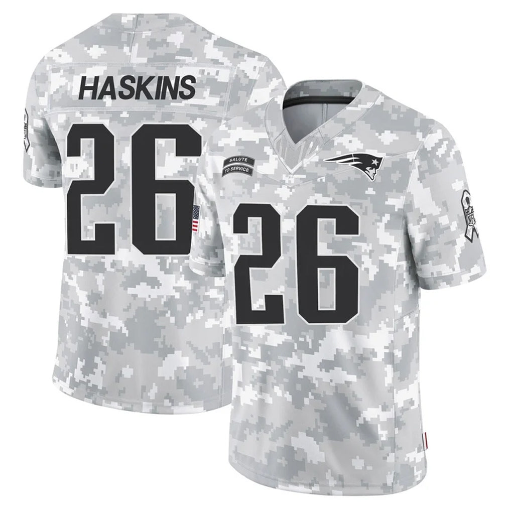 NE.Patriots #26 Hassan Haskins Player Arctic Camo Salute To Service Limited Game Ldoa Stitched Jerseys